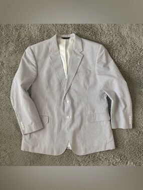 Jos. A. Bank Seersucker Suit Jacket Coat Mens 48R Cotton Tailored Fit White/Blue